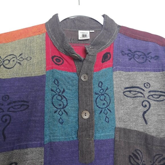 Everest Handicrafts Made in Nepal Patchwork Shirt L Ethnic Hippie Boho Festival - Picture 2 of 8